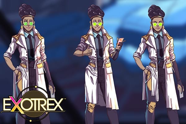 ExoTrex2 stem game character concept of female space operative